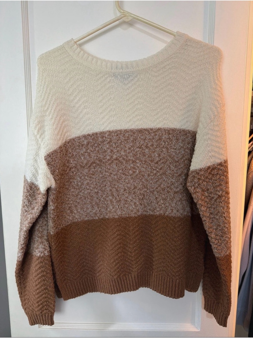 bohme Cream and Brown Colorblock Crewneck Sweater